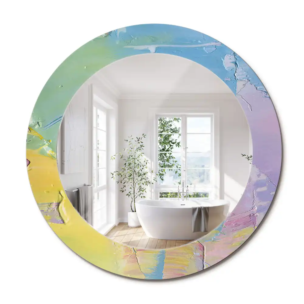 Miroir rond avec décoration texture de peinture à l'huile