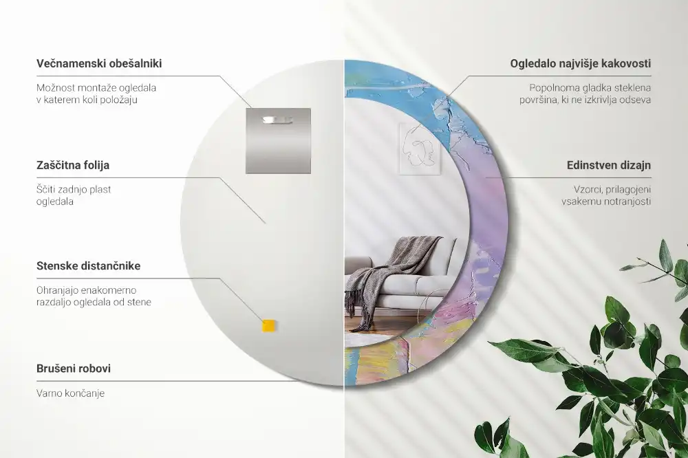 Miroir rond avec décoration texture de peinture à l'huile