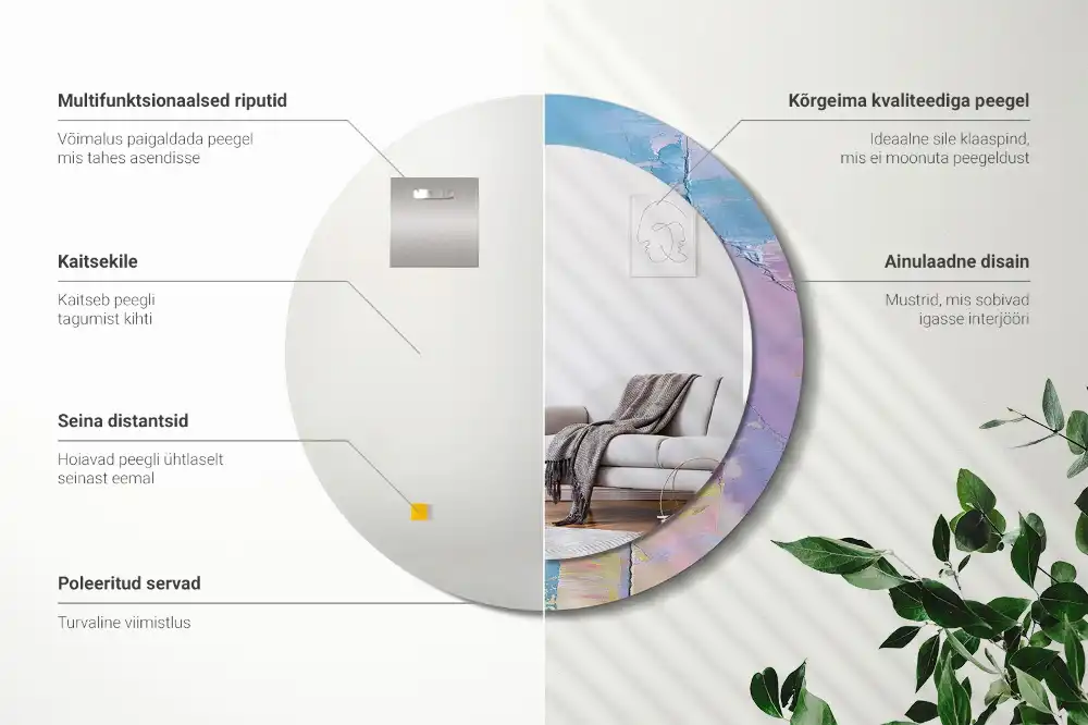 Miroir rond avec décoration texture de peinture à l'huile