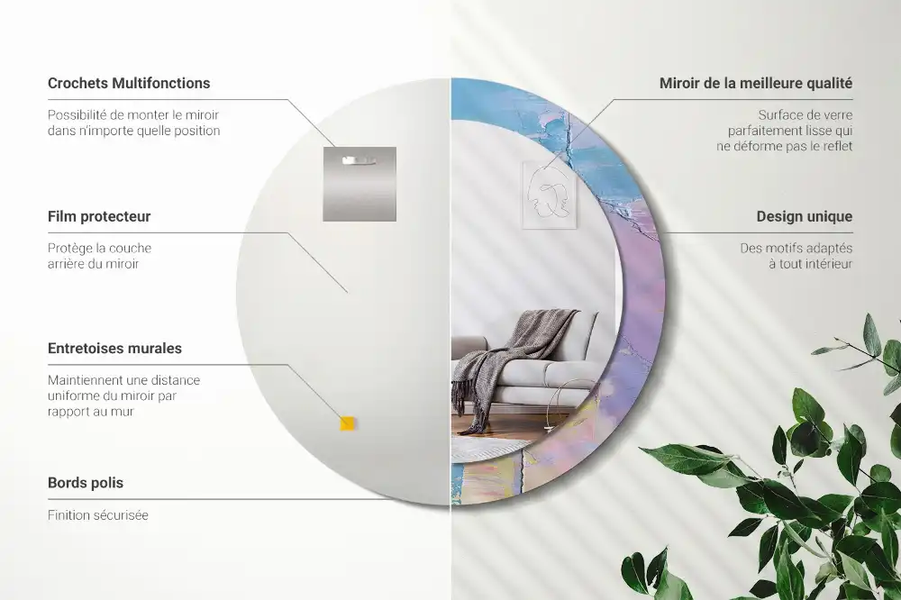 Miroir rond avec décoration texture de peinture à l'huile