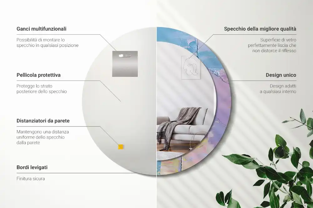 Miroir rond avec décoration texture de peinture à l'huile