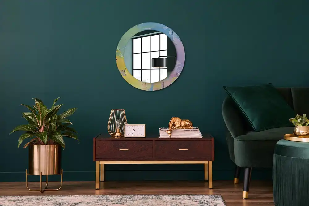 Miroir rond avec décoration texture de peinture à l'huile