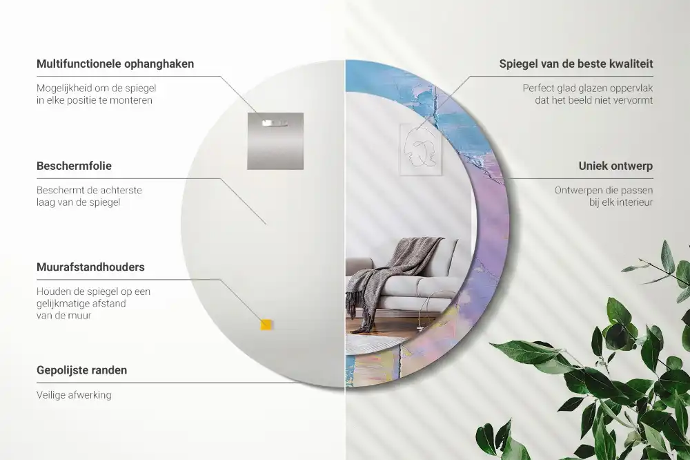 Miroir rond avec décoration texture de peinture à l'huile