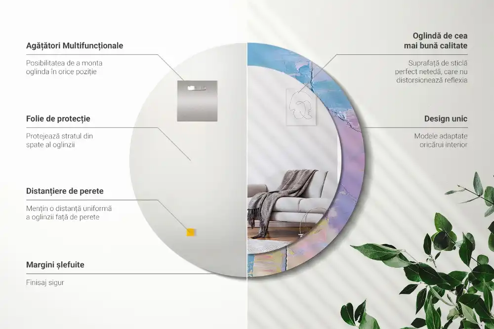 Miroir rond avec décoration texture de peinture à l'huile