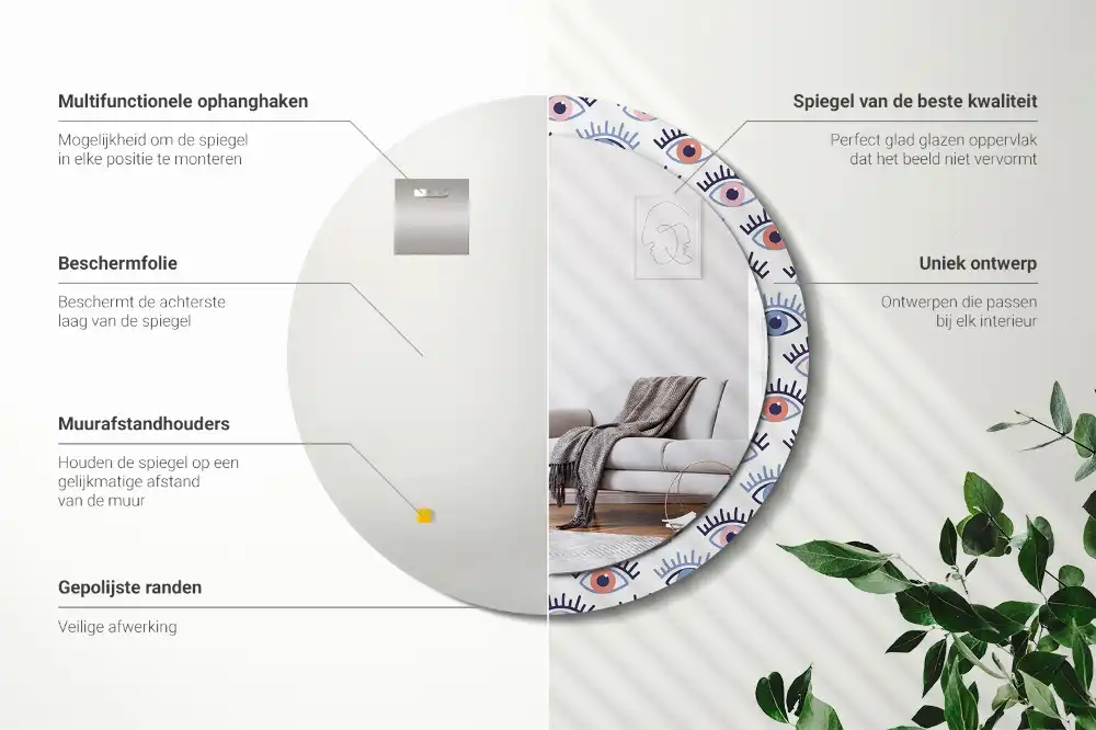 Miroir rond imprimé yeux