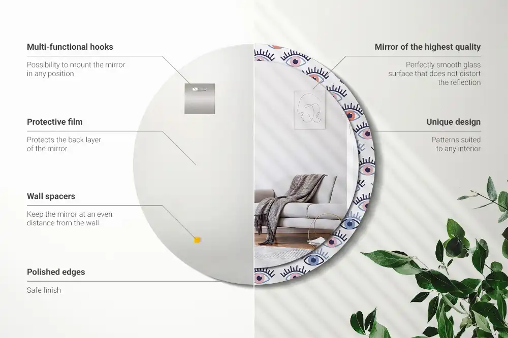 Miroir rond imprimé yeux