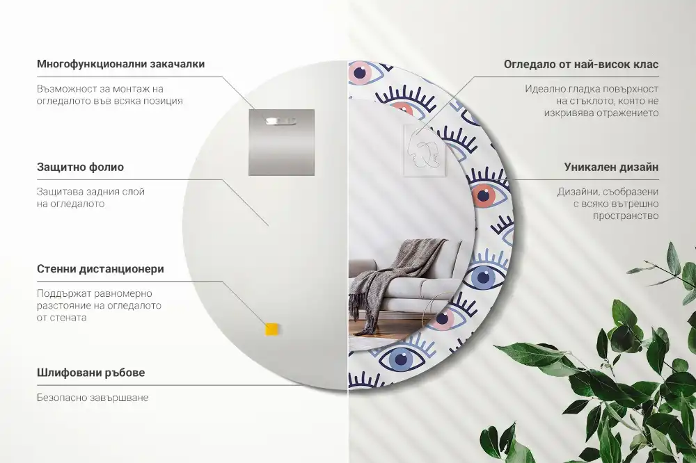 Miroir rond imprimé yeux