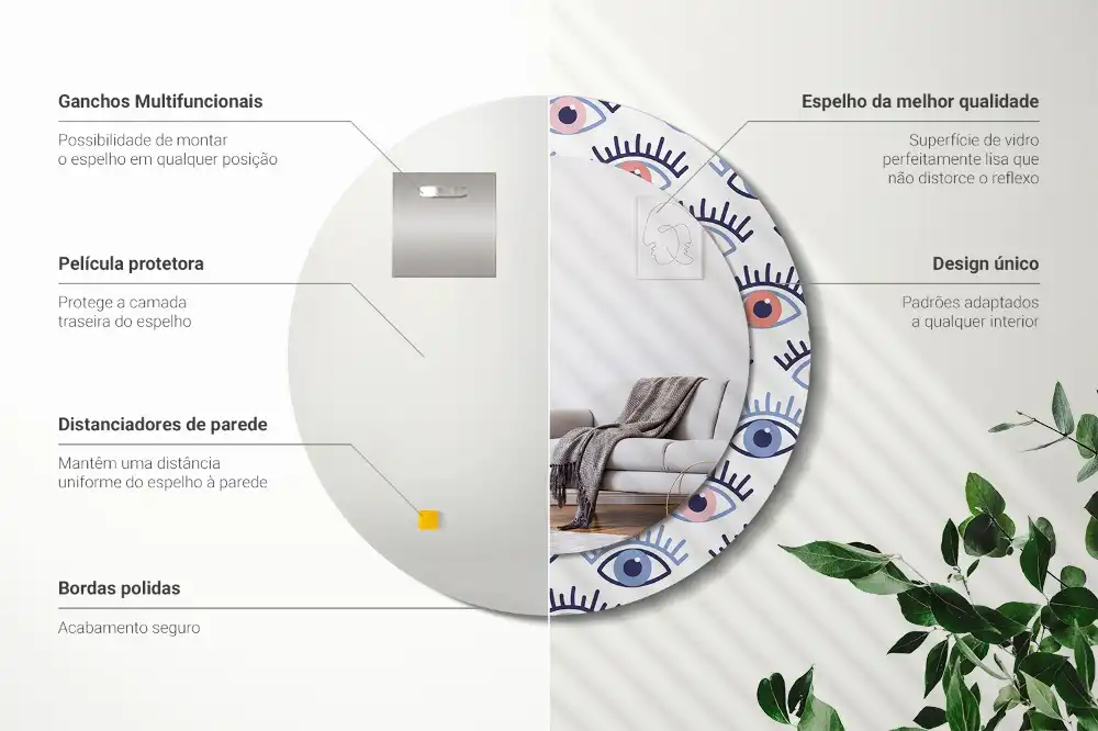 Miroir rond imprimé yeux