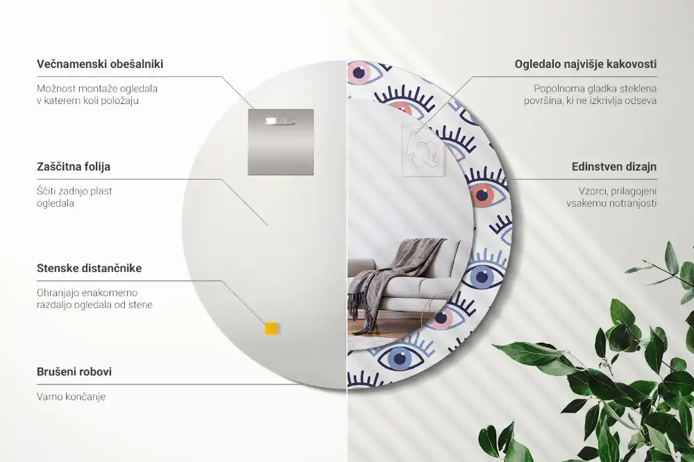 Miroir rond imprimé yeux