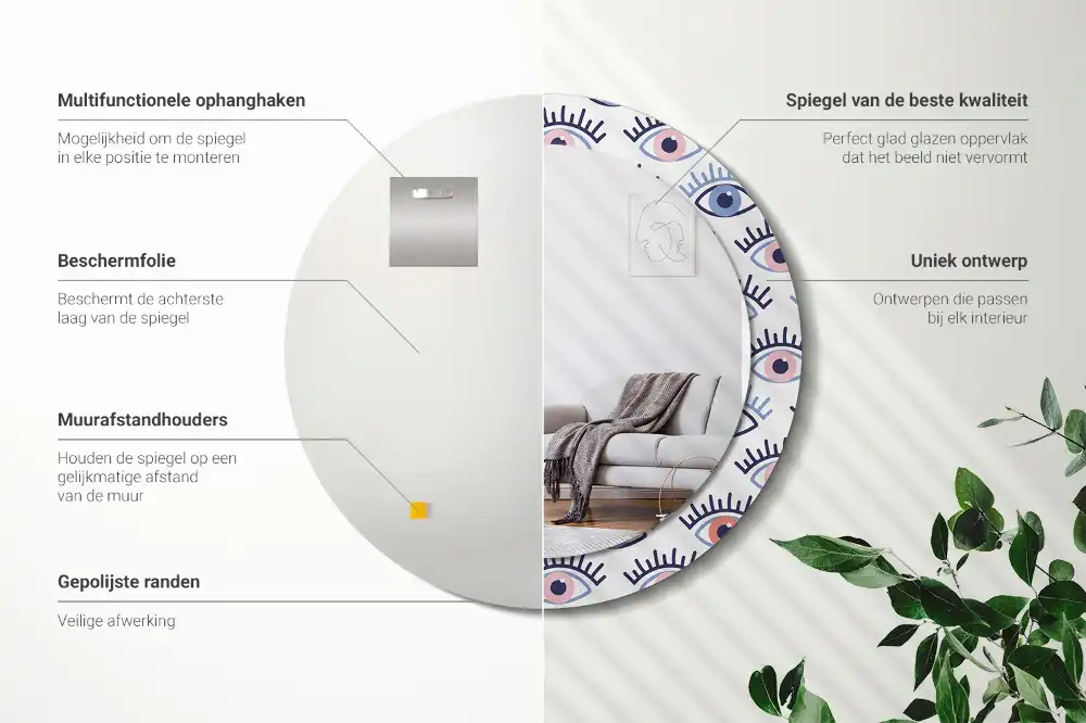 Miroir rond imprimé yeux