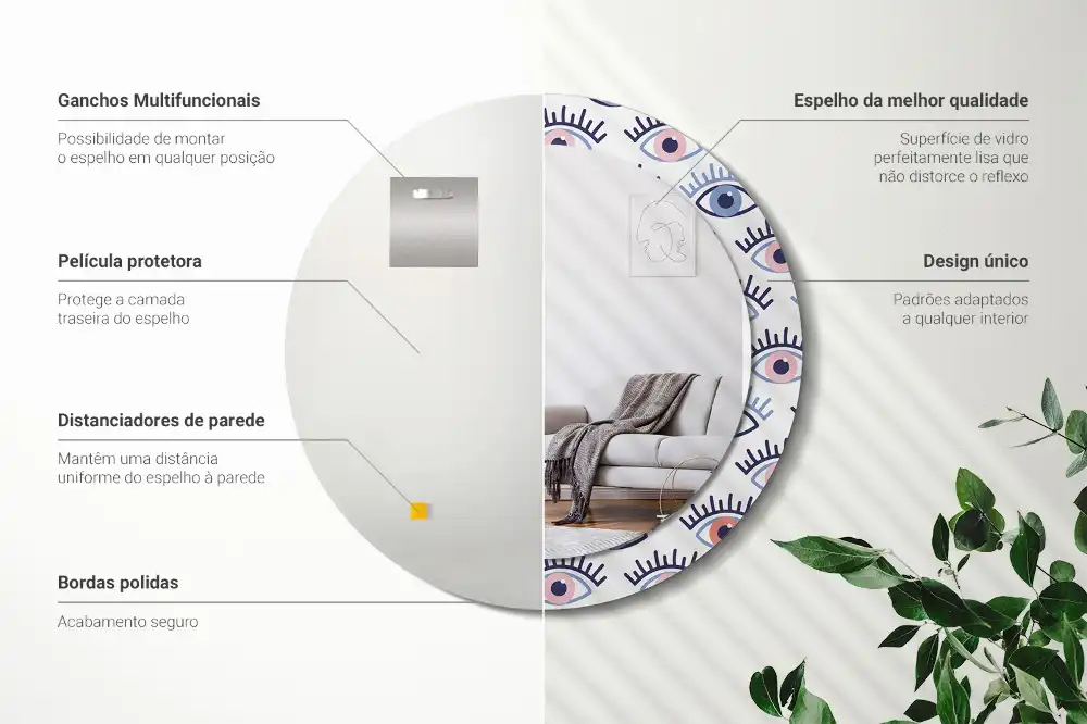 Miroir rond imprimé yeux