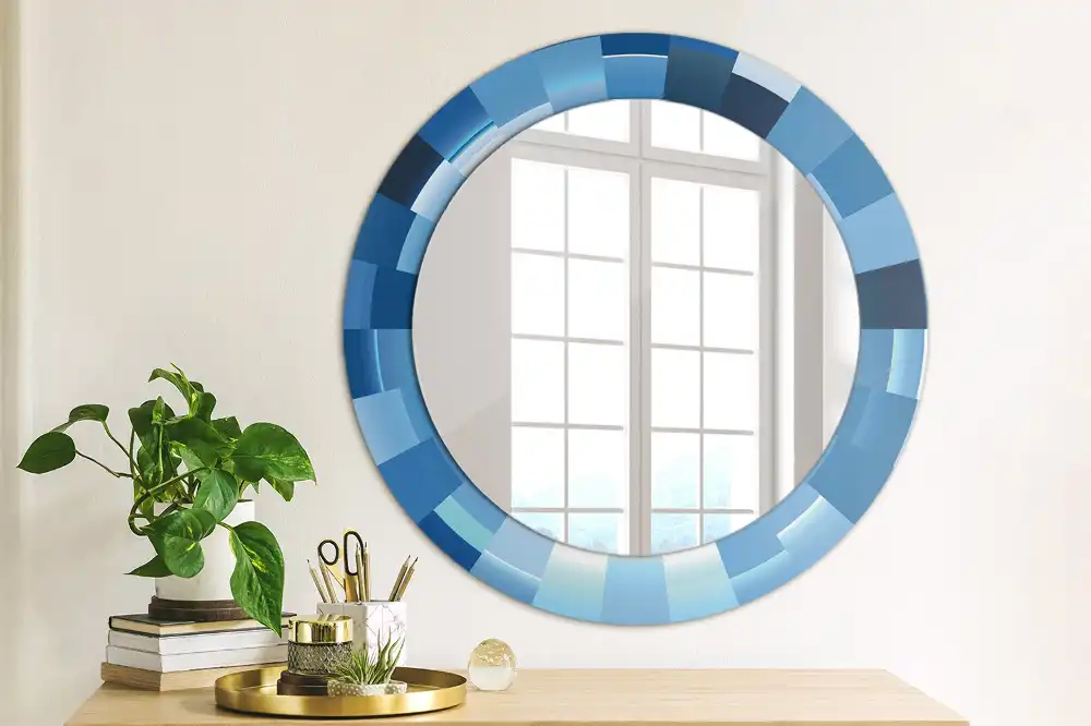 Miroir rond avec décoration abstrait bleu clair