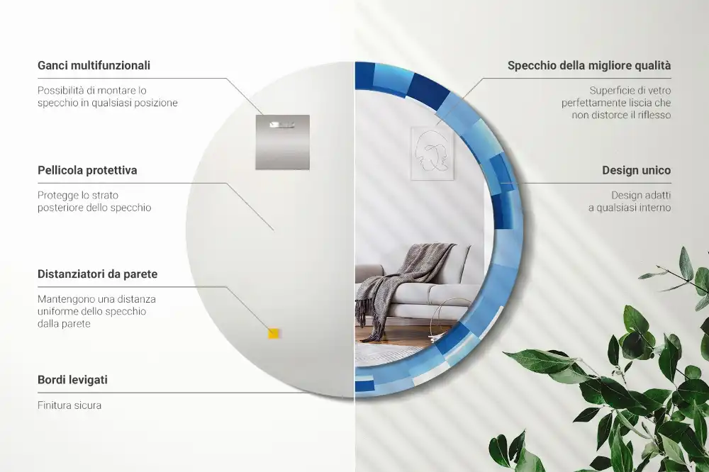 Miroir rond avec décoration abstrait bleu clair