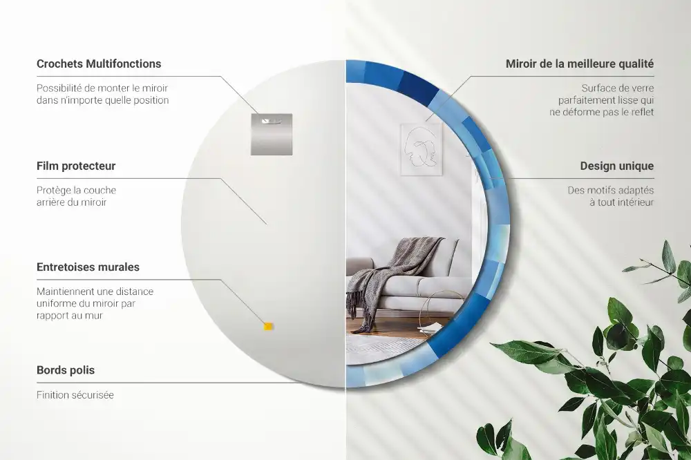 Miroir rond avec décoration abstrait bleu clair