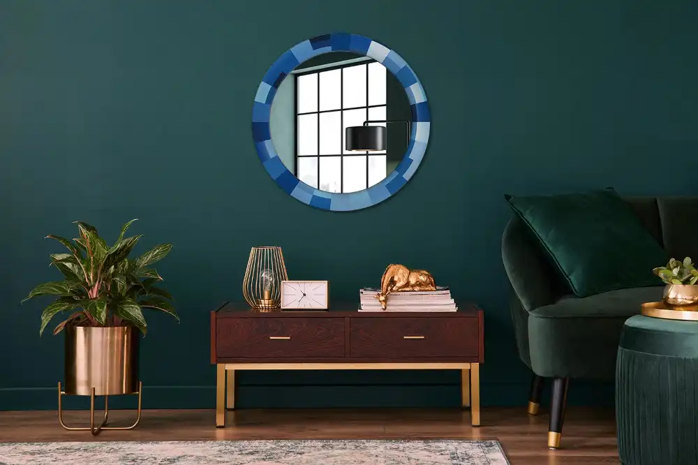 Miroir rond avec décoration abstrait bleu clair