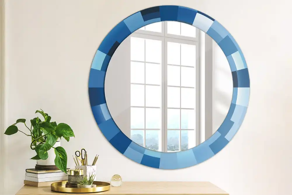Miroir rond avec décoration abstrait bleu clair