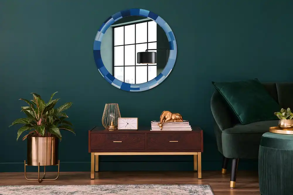 Miroir rond avec décoration abstrait bleu clair