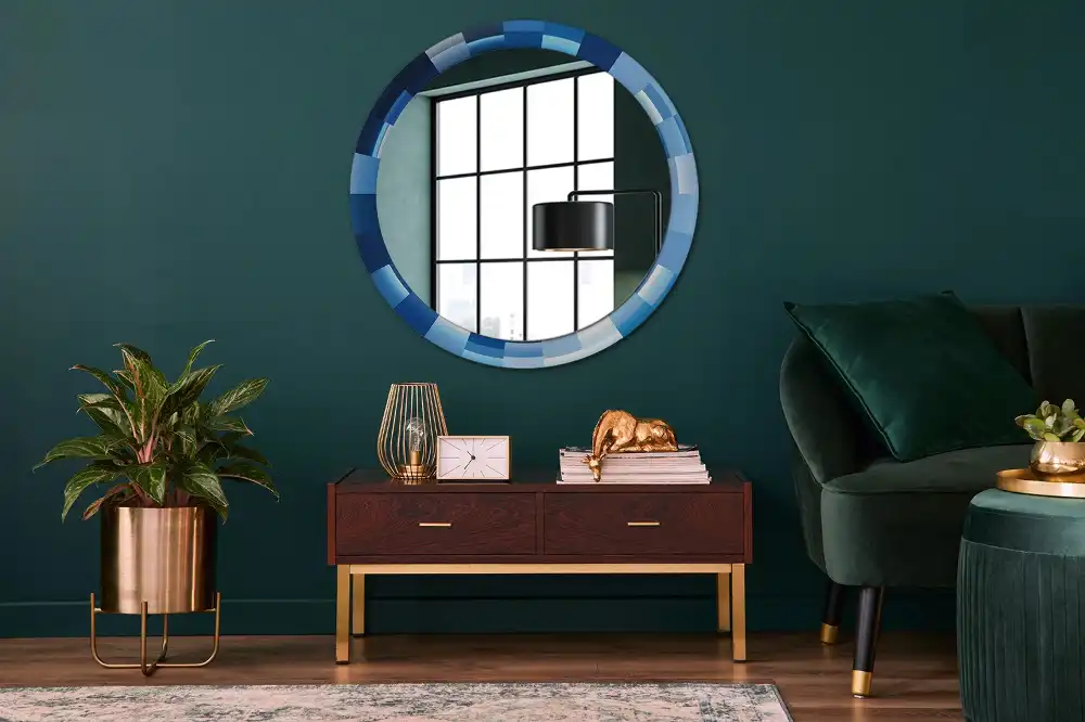 Miroir rond avec décoration abstrait bleu clair