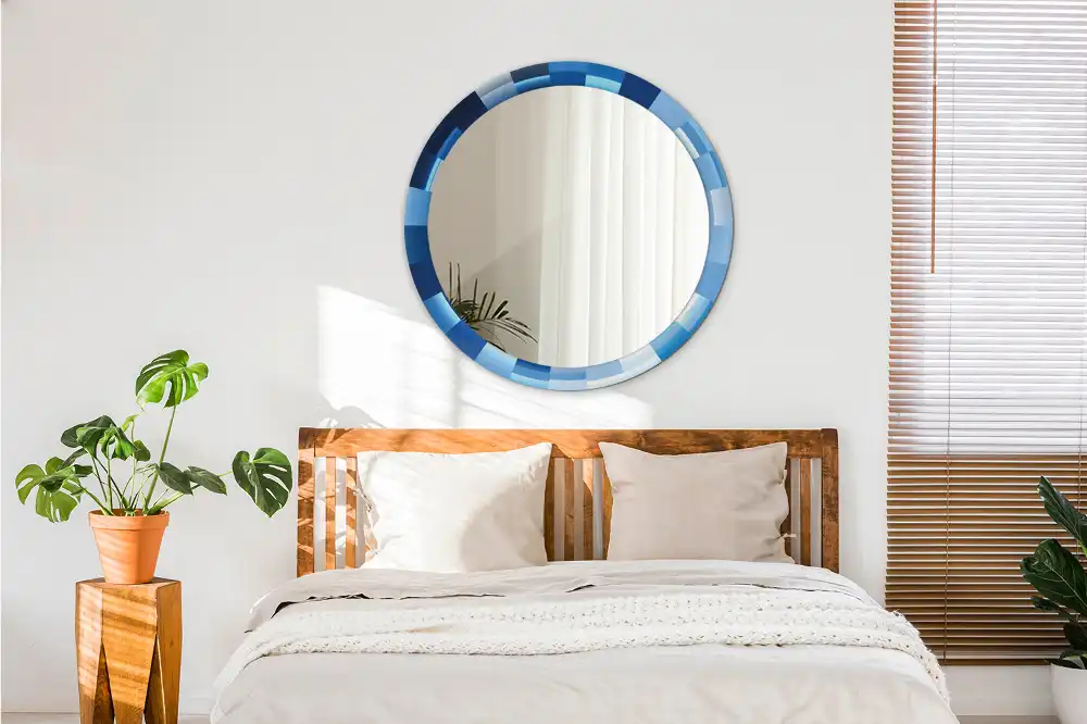 Miroir rond avec décoration abstrait bleu clair