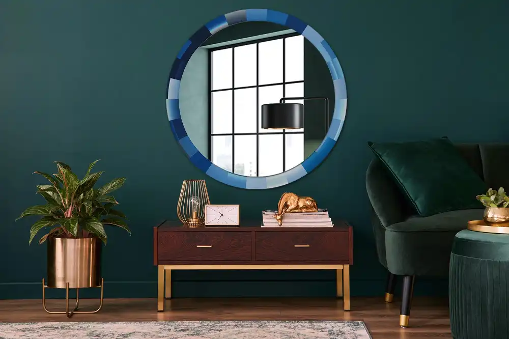 Miroir rond avec décoration abstrait bleu clair