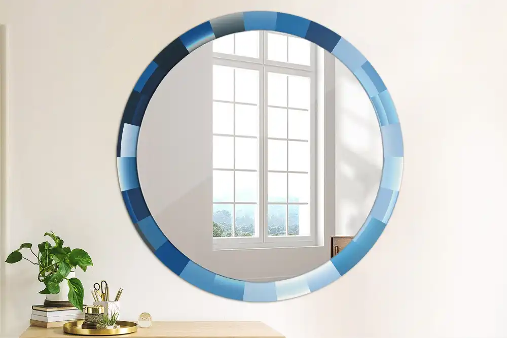 Miroir rond avec décoration abstrait bleu clair