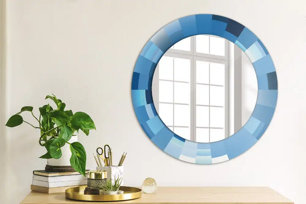 Miroir rond avec décoration abstrait bleu clair