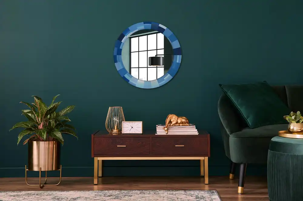 Miroir rond avec décoration abstrait bleu clair