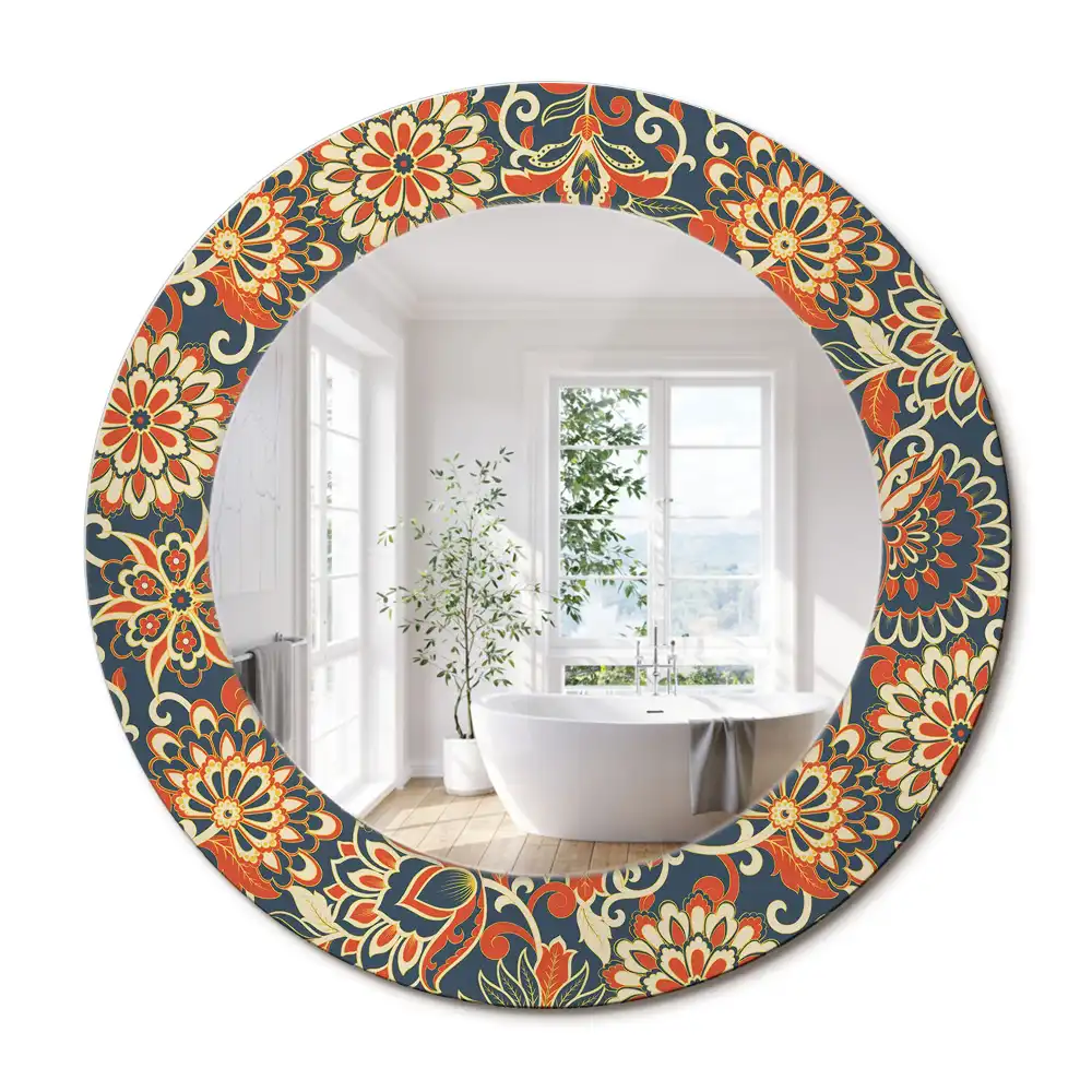 Miroir rond imprimé fleurs rétro