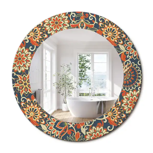 Miroir rond imprimé fleurs rétro
