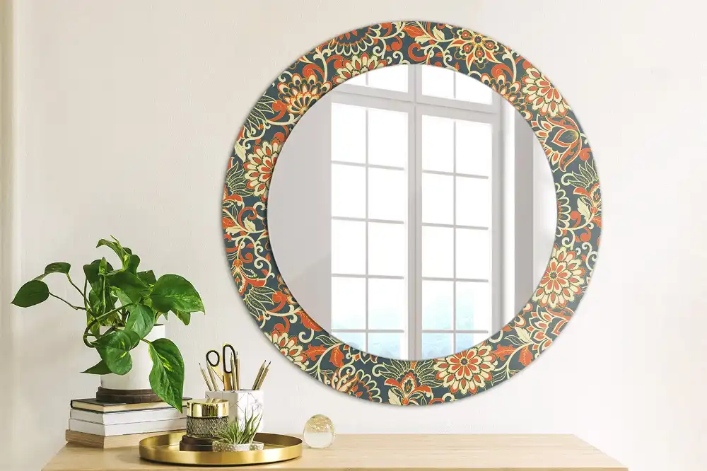 Miroir rond imprimé fleurs rétro