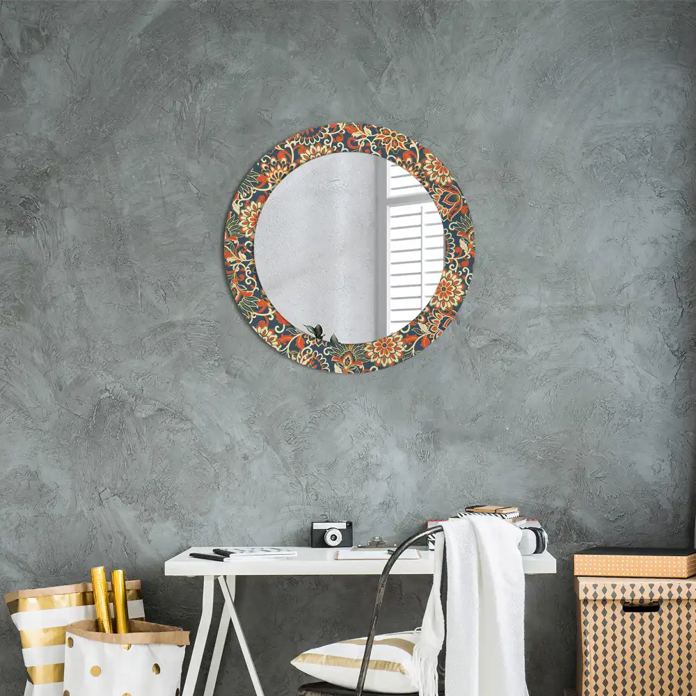 Miroir rond imprimé fleurs rétro