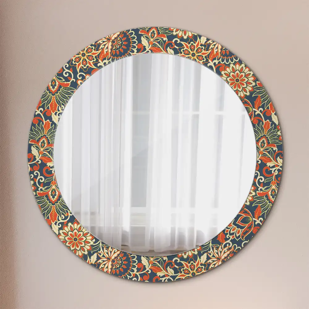 Miroir rond imprimé fleurs rétro