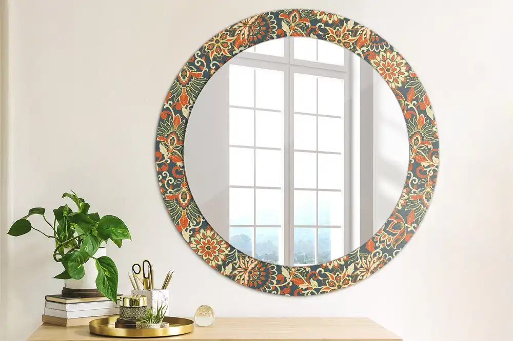 Miroir rond imprimé fleurs rétro