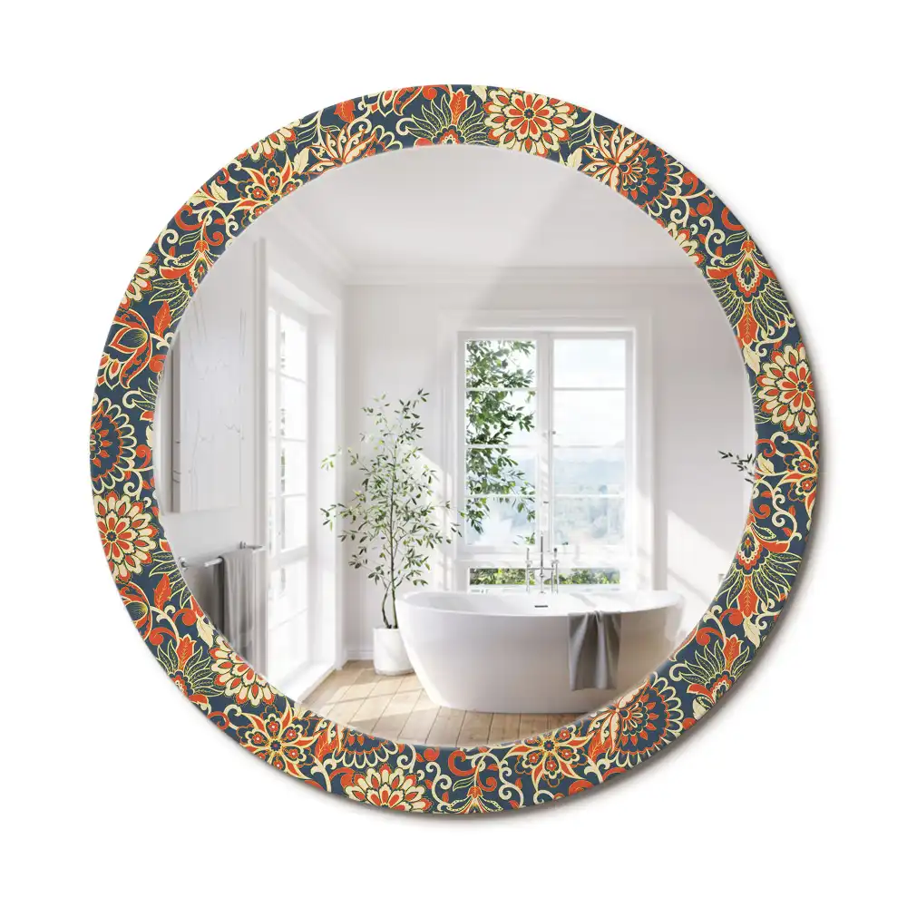 Miroir rond imprimé fleurs rétro