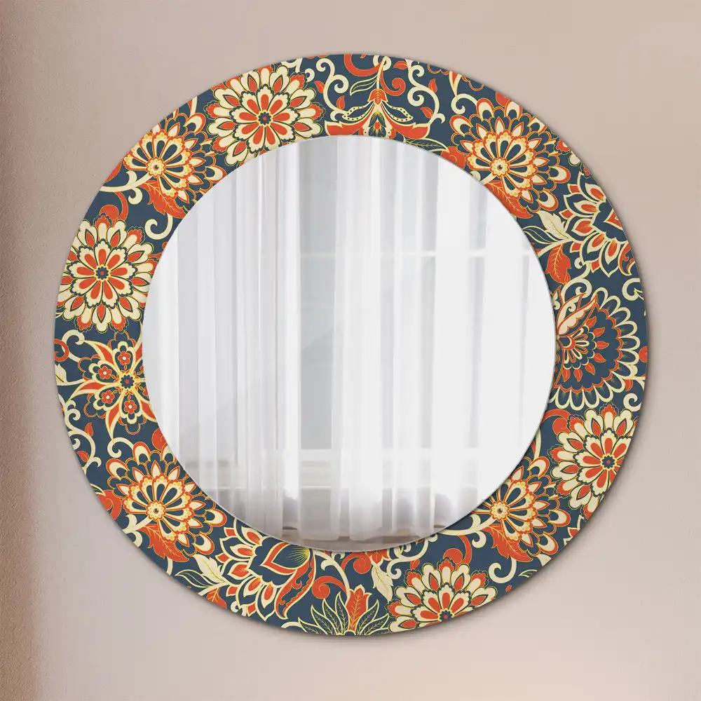Miroir rond imprimé fleurs rétro