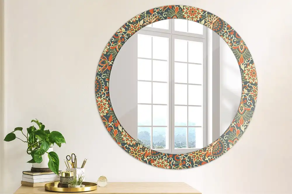 Miroir rond imprimé fleurs rétro