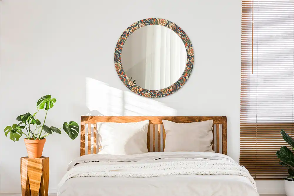 Miroir rond imprimé fleurs rétro