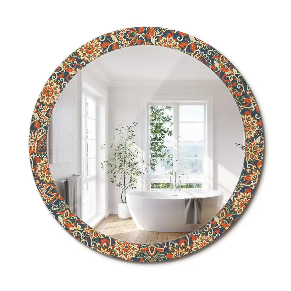 Miroir rond imprimé fleurs rétro