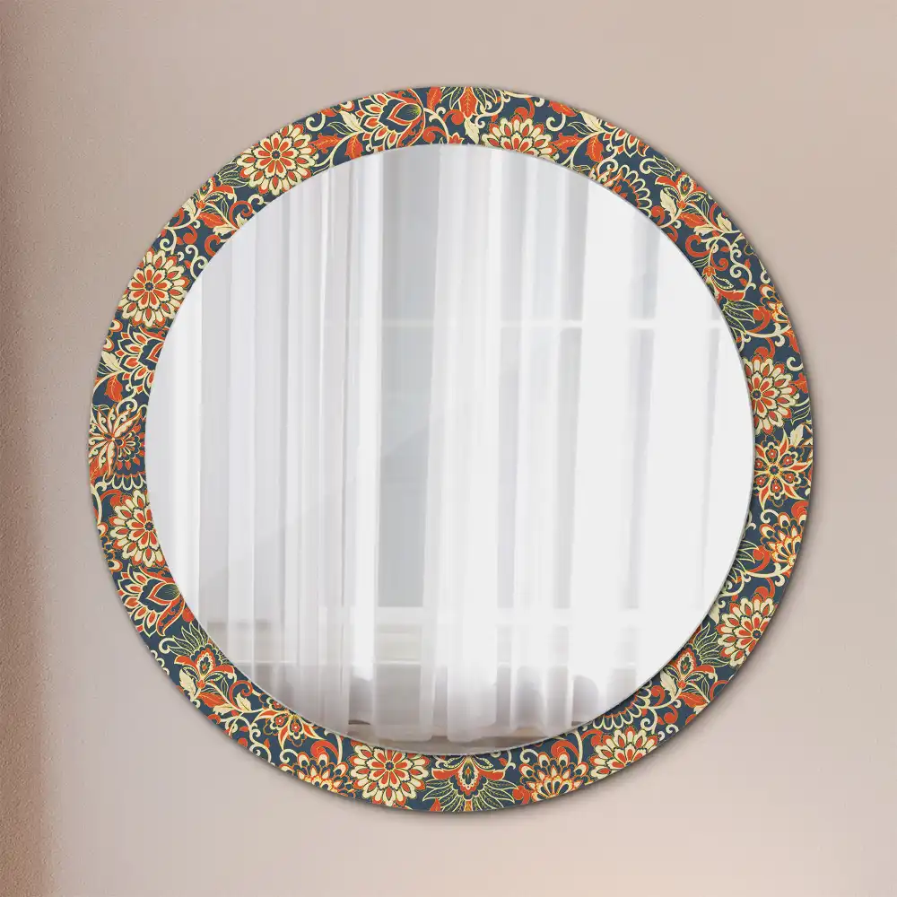 Miroir rond imprimé fleurs rétro