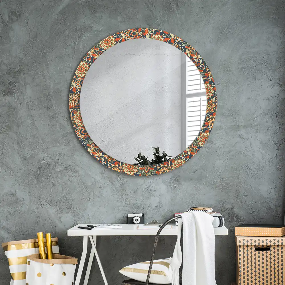 Miroir rond imprimé fleurs rétro