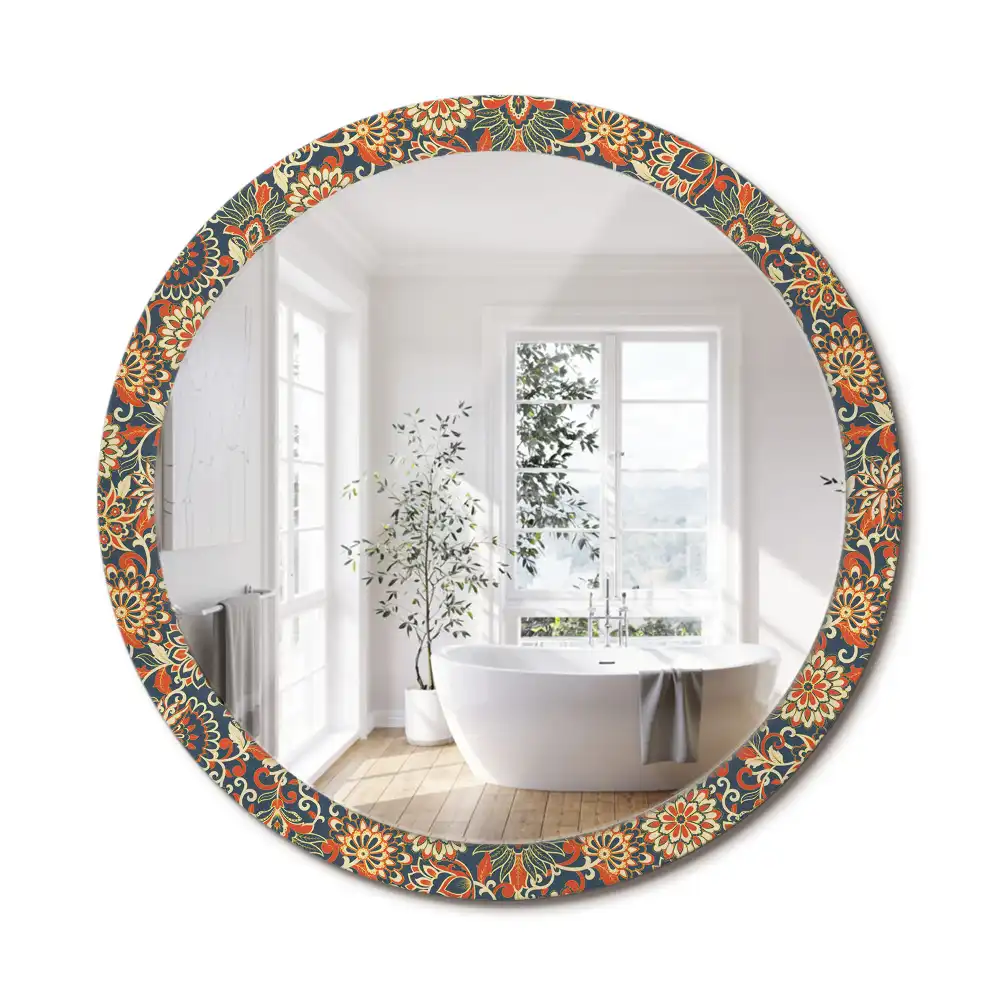 Miroir rond imprimé fleurs rétro