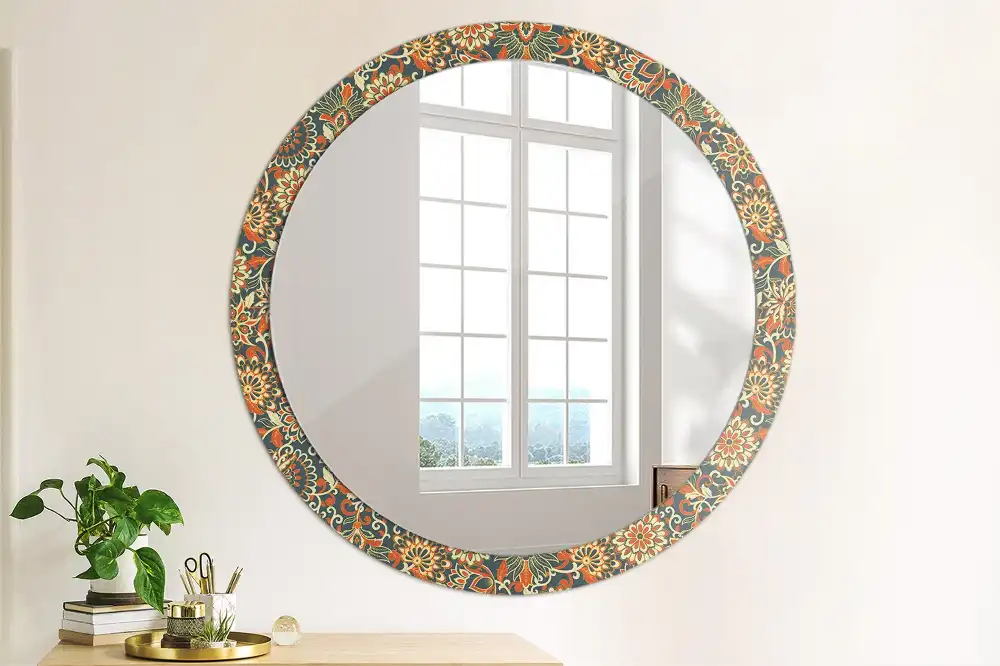 Miroir rond imprimé fleurs rétro