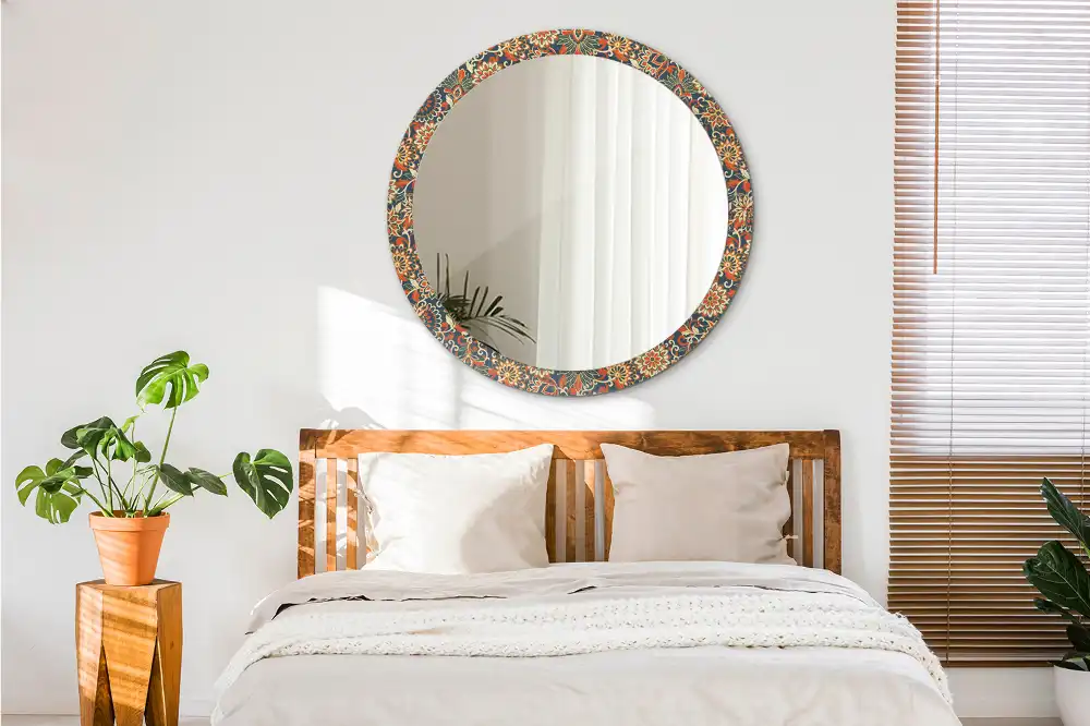 Miroir rond imprimé fleurs rétro