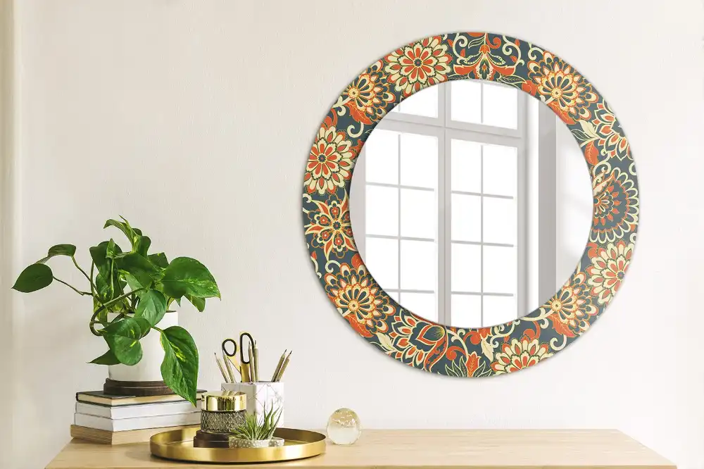 Miroir rond imprimé fleurs rétro