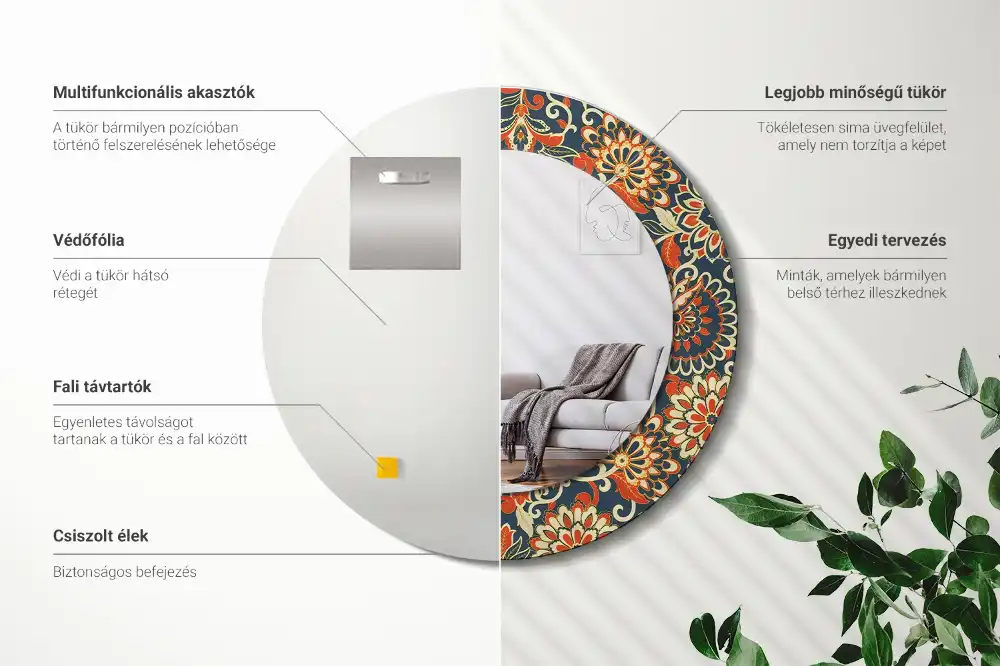 Miroir rond imprimé fleurs rétro