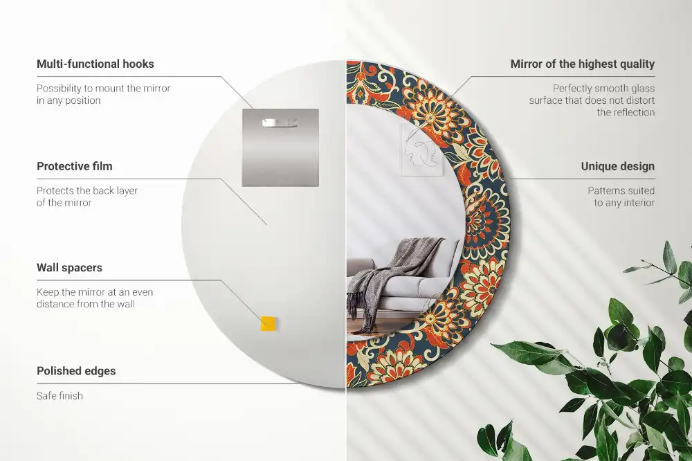 Miroir rond imprimé fleurs rétro