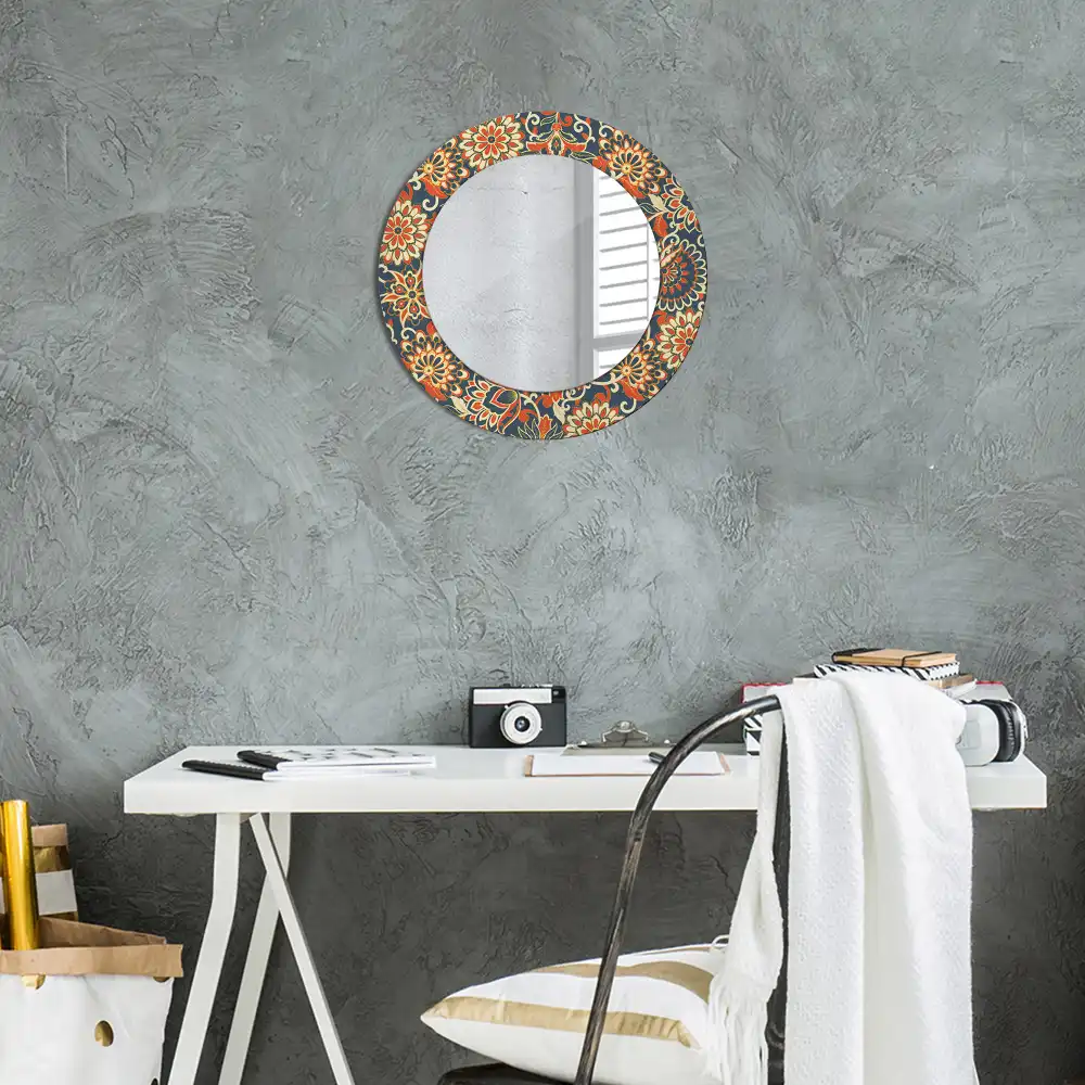 Miroir rond imprimé fleurs rétro