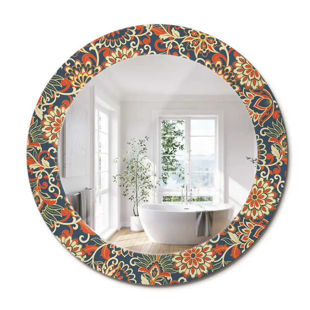 Miroir rond imprimé fleurs rétro