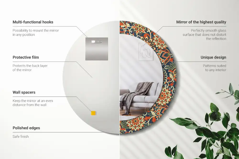 Miroir rond imprimé fleurs rétro
