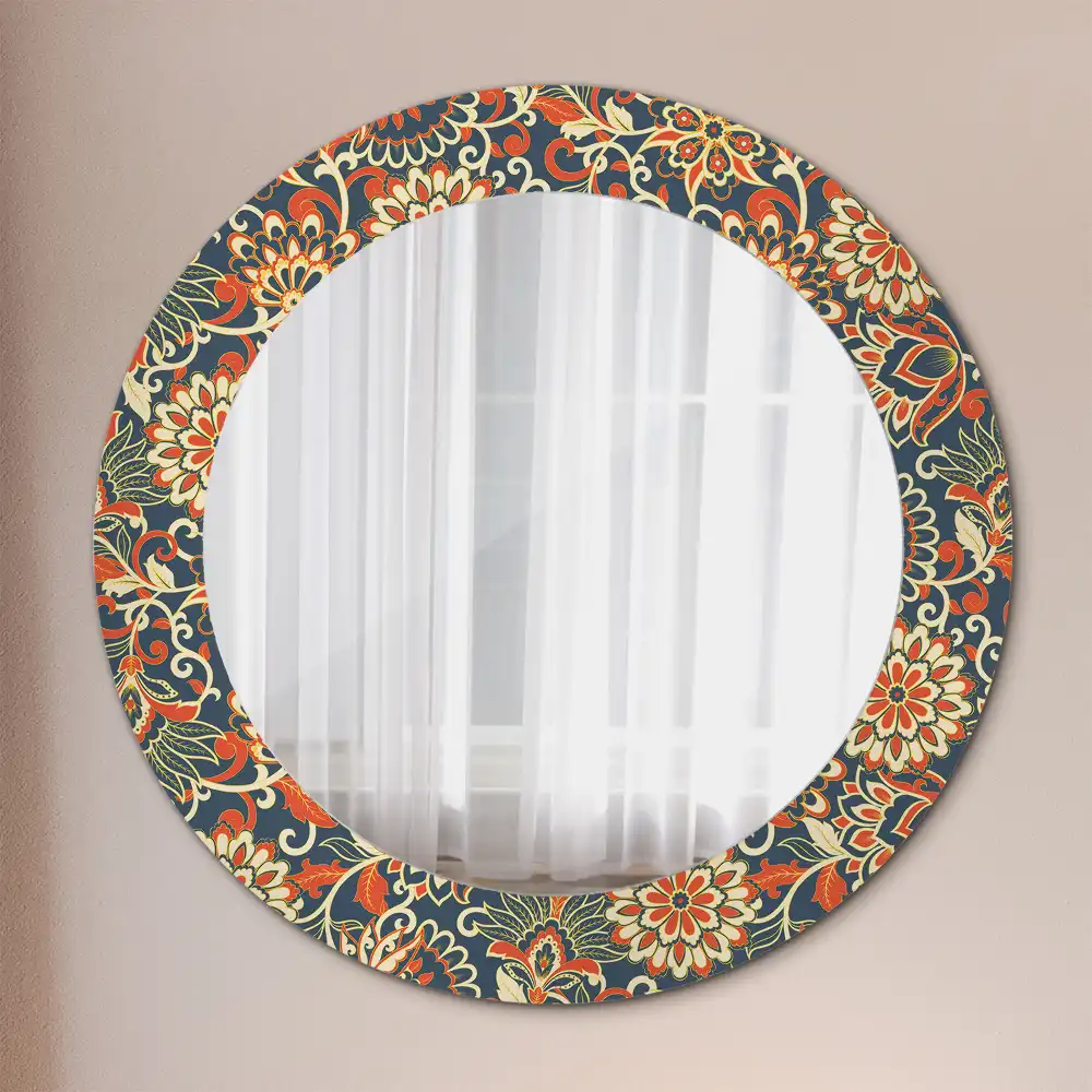 Miroir rond imprimé fleurs rétro